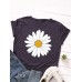 Women Daisy Floral Print O  Neck Casual Short Sleeve T  Shirts