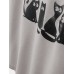 Women Cartoon Cute Cat Slogan Print V  Neck Curved Hem Short Sleeve T  Shirt