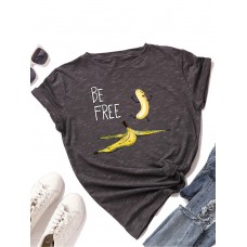 Women Funny Banana Letter Print Round Neck Casual Short Sleeve T  Shirts