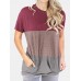 Women Colorblock Patchwork Roudn Neck Short Sleeve T  Shirts