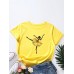 Women Flower Dancing Girl Print O  Neck Short Sleeve Multi  Color T  Shirt
