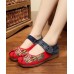 Red Cotton Embroideried Fabric Flat Shoes For Women Splicing Flats