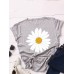 Women Daisy Floral Print O  Neck Casual Short Sleeve T  Shirts