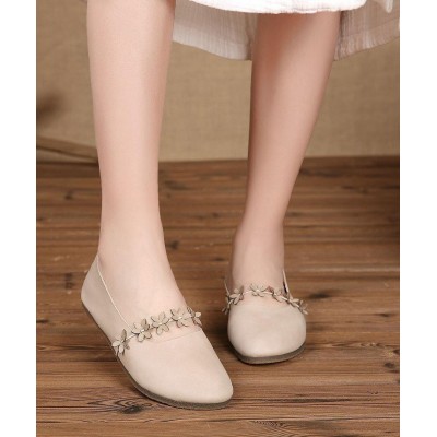 Fine Flats Beige Cowhide Leather Penny Loafers